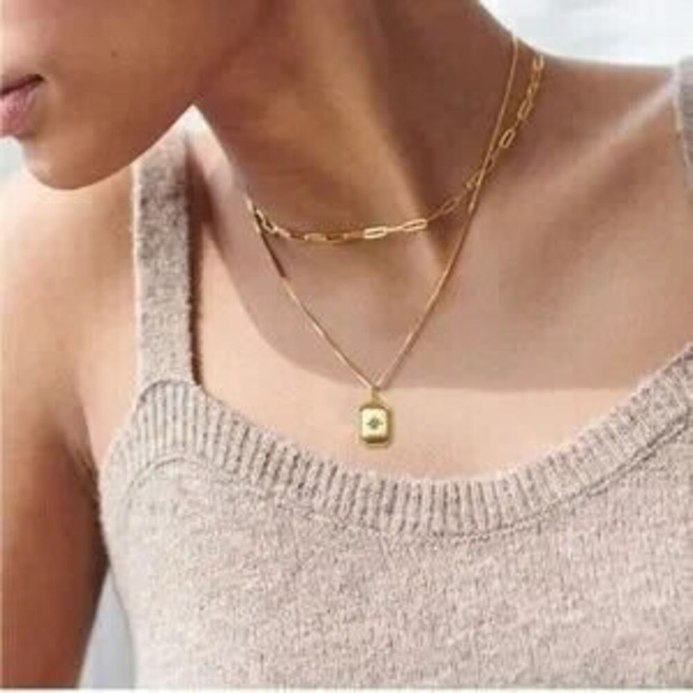 Gold 14k Gold Plated 2pc Chain Bar CZ Necklace Set - Picture 2 of 3